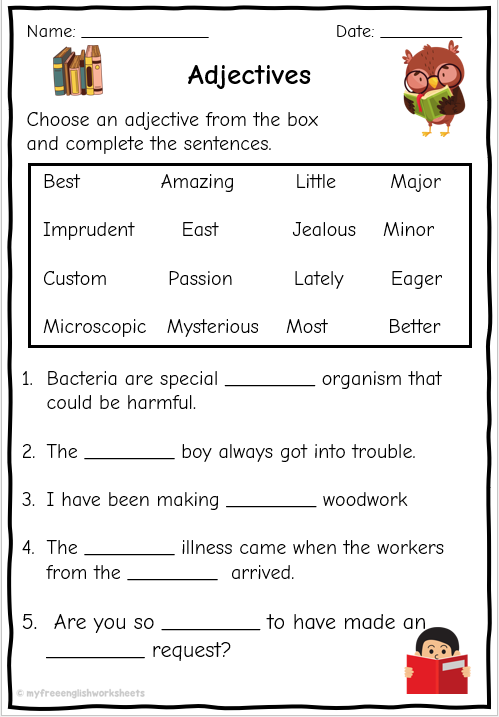 Grade 4 5 Adjective Worksheets English Free Printable