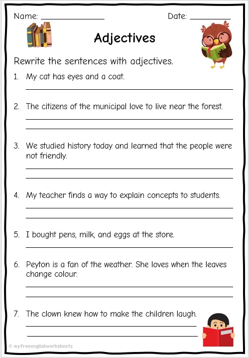 Grade 4 5 Adjective Worksheets English Free Printable