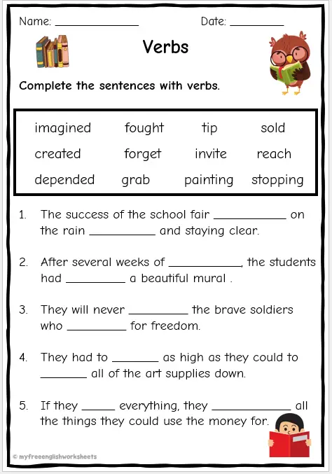 Verb Worksheets | Verbs in Sentences | Free Printables