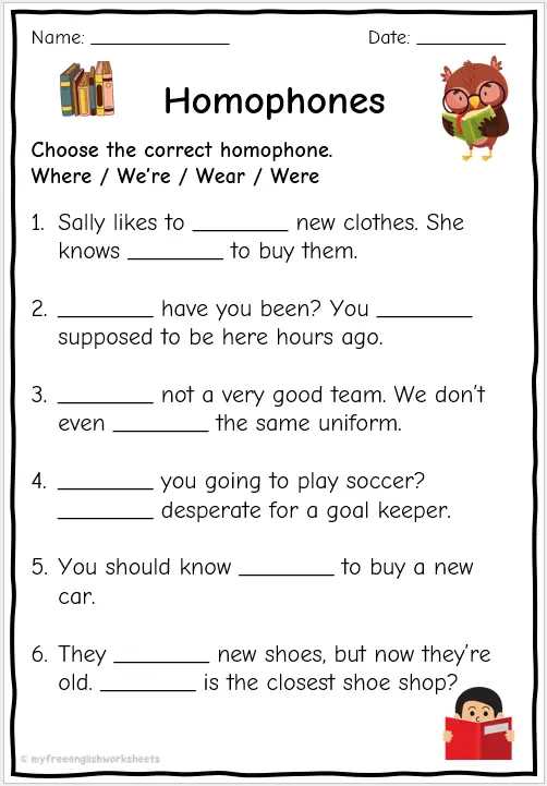 Homophone Worksheets Where Wear We Re Were English Worksheets