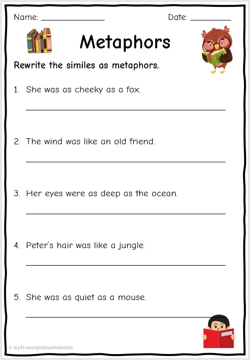 Metaphor Worksheets - Similes To Metaphors | Free English Worksheets