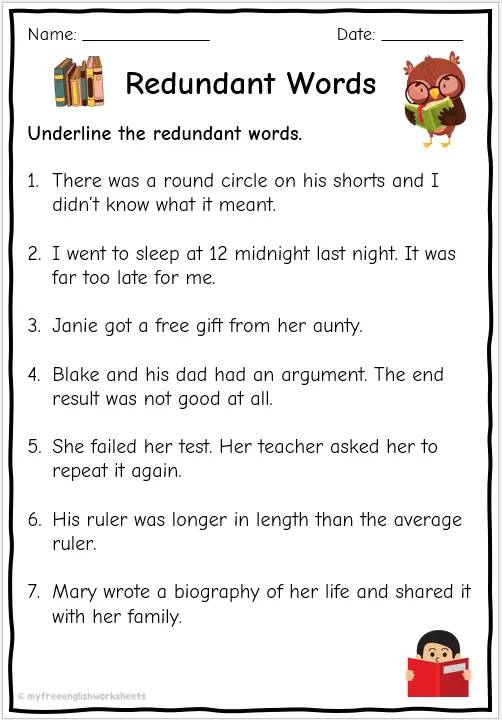 Redundant Words Worksheets Free English Worksheets