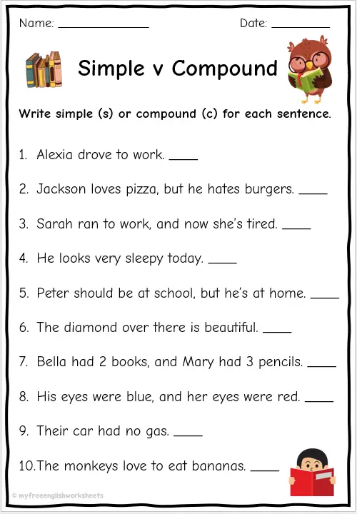 Simple And Compound Sentence Worksheet For Grade 3