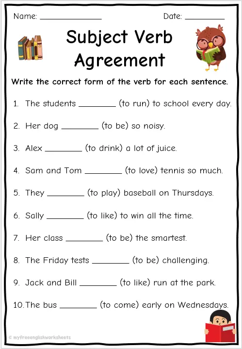 Subject Verb Agreement Worksheets Free English Worksheets 8598
