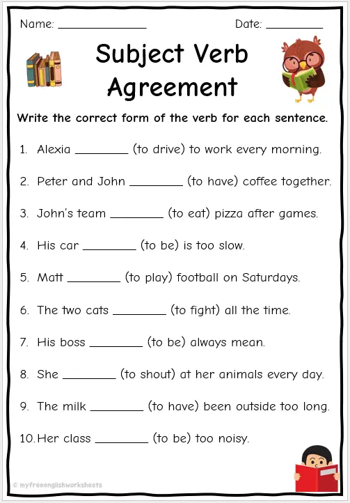 Subject Verb Agreement Worksheets | Free English Worksheets