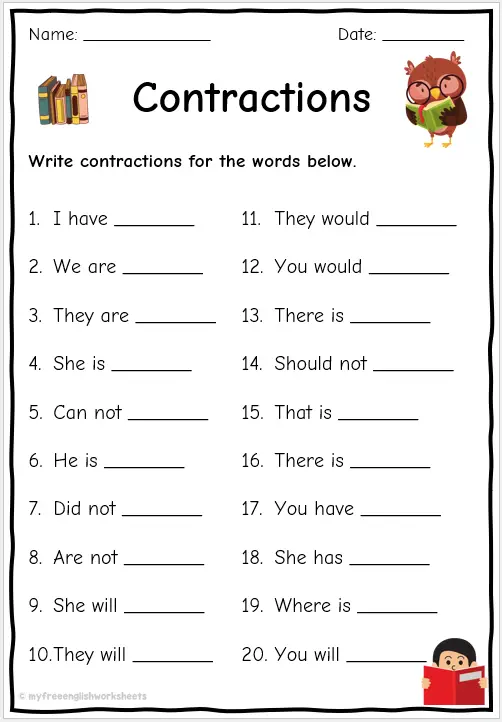 Apostrophe Worksheets - Contractions | Free English Worksheets